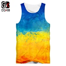 Жилет OGKB Homme,, майка без рукавов с 3D принтом, синий, желтый, чернильный цвет, летняя повседневная негабаритная одежда, мужские весенние майки