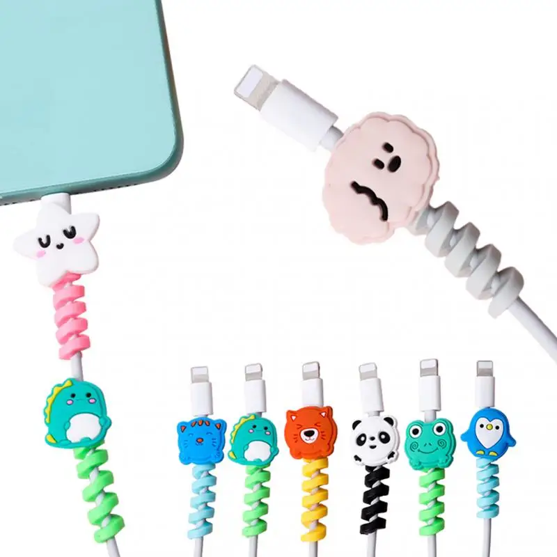 Newest Mohamm 1Pc Cartoon Spiral USB Protector Charging Cable Saver Silicone Bobbin Winder For Cell Phone | Электроника