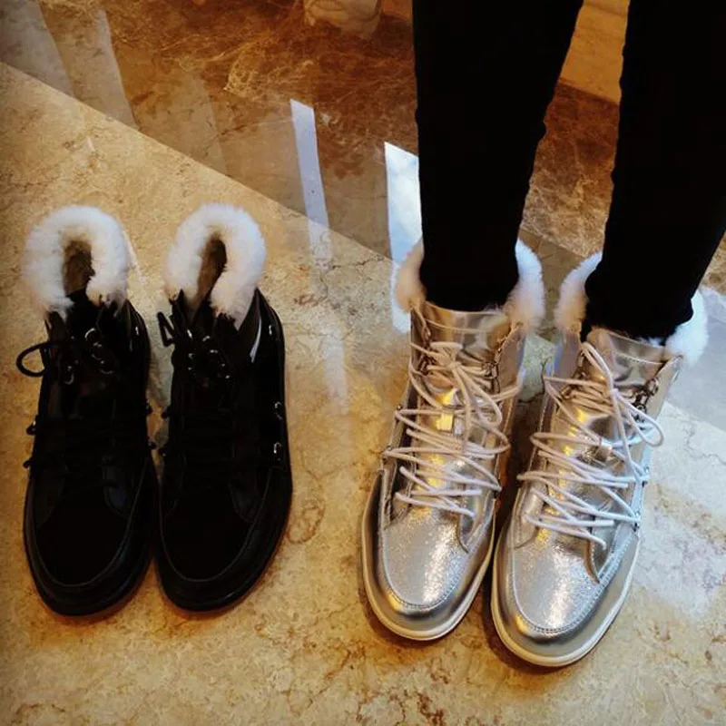 35~40) Plus Size Winter Snow Boots Women Mid-Calf Lace-up Cotton Warm Waterproof Non-Slip Platform Booties Female Shoes P-8118