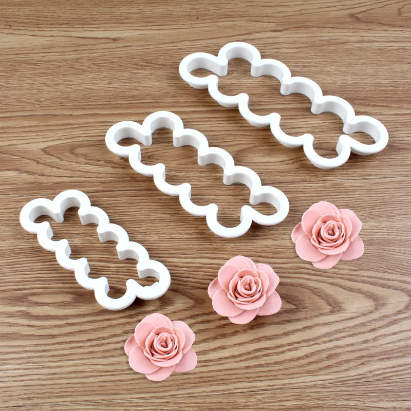 3pcs/set 3D Cake Easiest Rose Petal Flower Cutter Mold Fondant Icing Fondant Decorating Mould Biscuit Cutter Tools