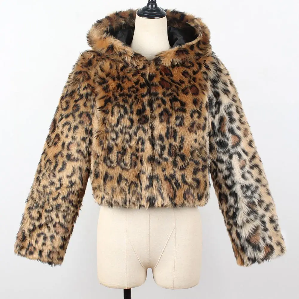 Пальто из искусственного меха размера плюс женское зимнее пушистое плюшевое пальто модное леопардовое пальто с капюшоном теплая мягкая верхняя одежда Manteau Faux Fourrure - Цвет: Коричневый