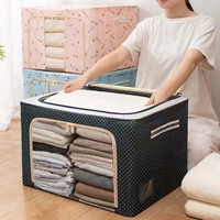 Oxford Fabric Clothing Storage Box with Steel Frame Folding Bag Clear Window Zipper for Clothes Bed Sheets Blanket with Handles 1