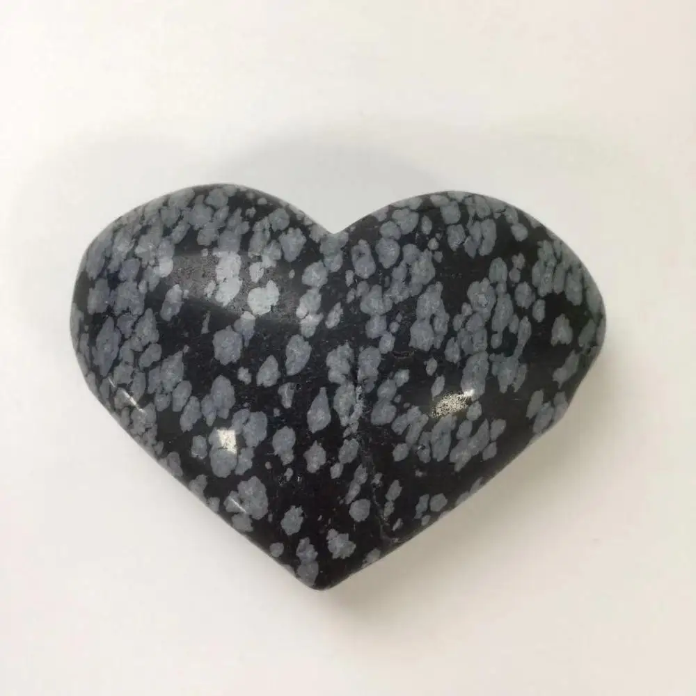 High Quality& Beautiful Natural Snowflake Obsidian Hand Carved Crystal Heart For Present Or Collection ZY