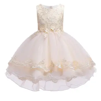 

Children's dress princess skirt girl big tail model catwalk dress wedding piano performance pompon skirt small host Dress girls