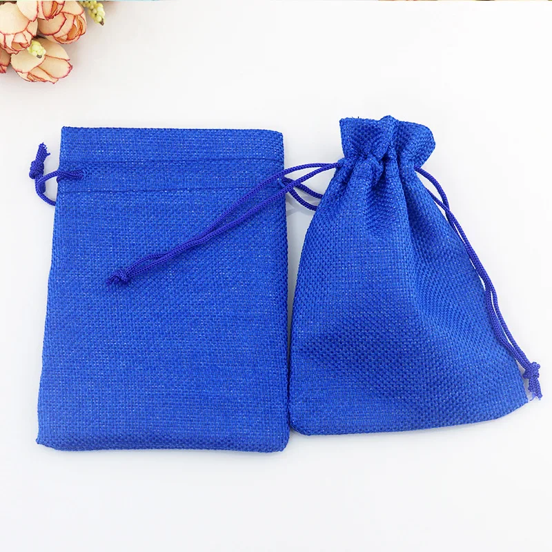 

100 pcs/lot Royal blue Jute Bag 7*9cm Cute Drawstring Gift Bag Wedding Use Sachet Storage Charms Jewelry Packaging Linen Bags