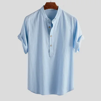 

Men's Shirt Short Sleeve Solid Color Cotton Linen Casual Loose Comfortable Round Neck Hedging Summer Clothes Streetwear