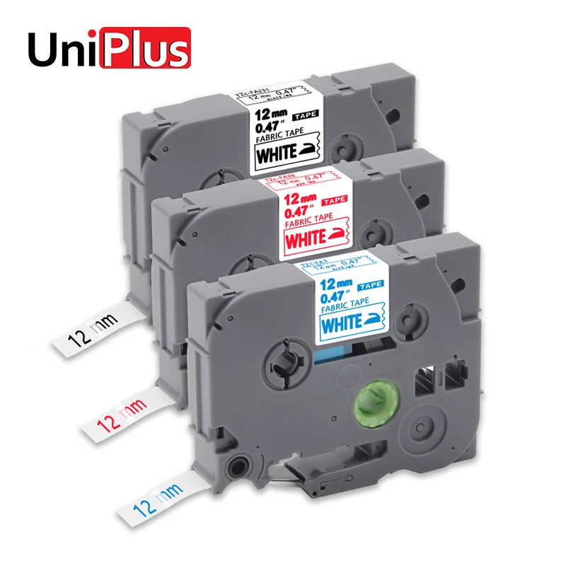 

UniPlus TZe-FA3 Compatible for Brother Fabric Tapes TZeFA3R TZeFA231 Fabric Iron on Cloth Blue Black Red on White Label Maker