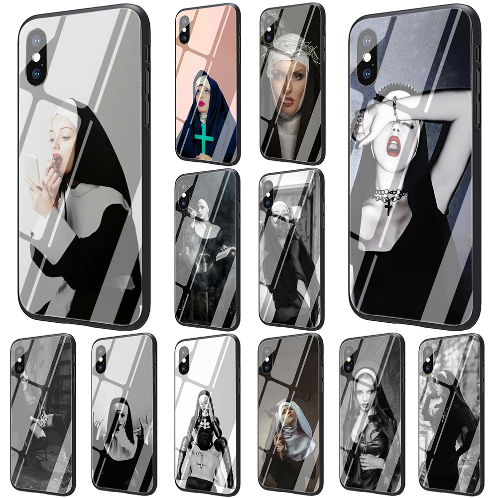 EWAU Sister style Nun сексуальная девушка закаленное стекло чехол для телефона iPhone 11 Pro 6 6S Plus 7 8 Plus X XS XR XS Max