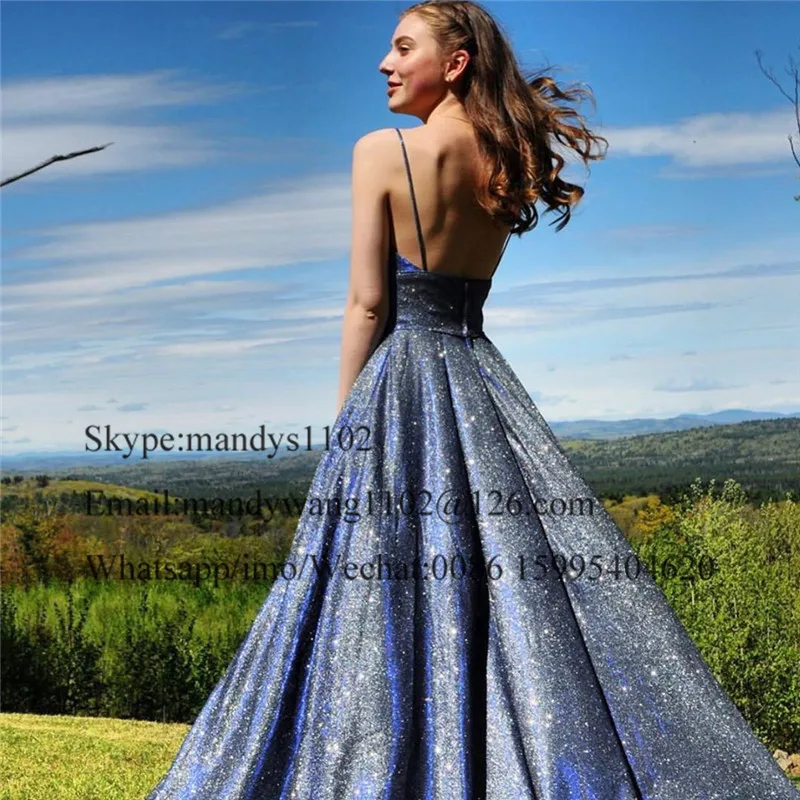 Designer Sequined Long Prom Dresses 2020 Elegant A-line Sweep Train Formal Evening Dress Party For Women robe de soiree