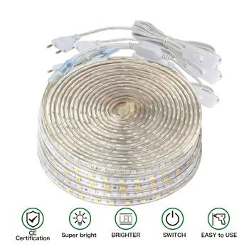 

AC220V LED Strip light SMD5050 LED Tap 60 LED/M IP67 Waterproof Outdoor Indoor Decoration Lighting Flexible Ribbon Tape EU Plug