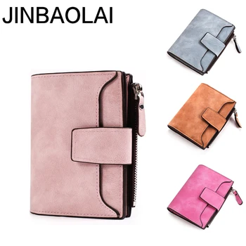 

JINBAOLAI Fashion Scrub Leather Women Wallet Coin Zipper Short Lady Purses Hasp Solid Color Card Holder Female Wallets Carteira