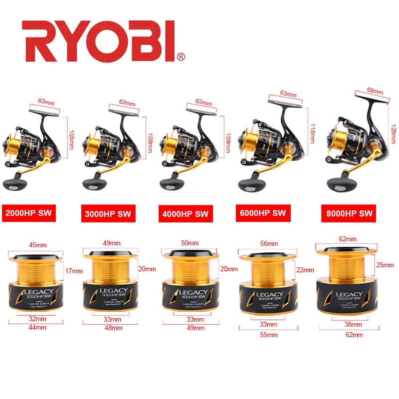 RYOBI LEGACY спиннинговые Рыболовные катушки 2000/3000/4000 передача 6000/8000: 1/5.1:1 5 + 1BB