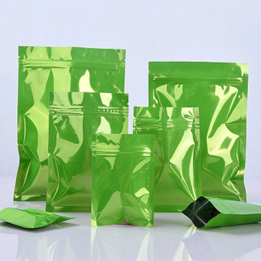 100 шт гладкие зеленый Resealable Mylar Фольга замка застежка молнии упаковывая мешок Еда