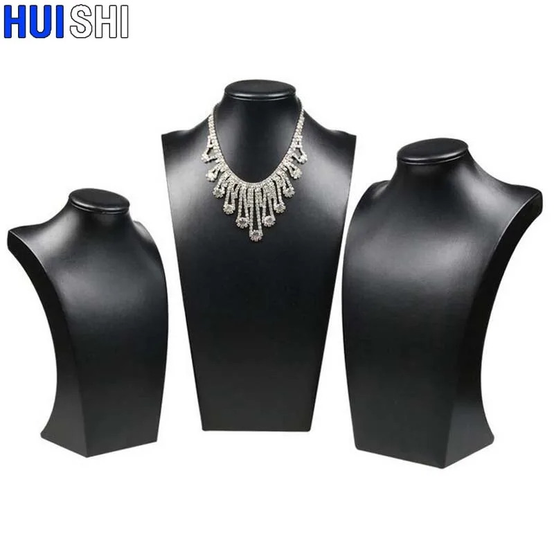 Smooth Black PU Necklace Holder Jewelry Packing Display Mannequin Bust Rack Jewellery Stand Shop Gift for Women Dressing Table
