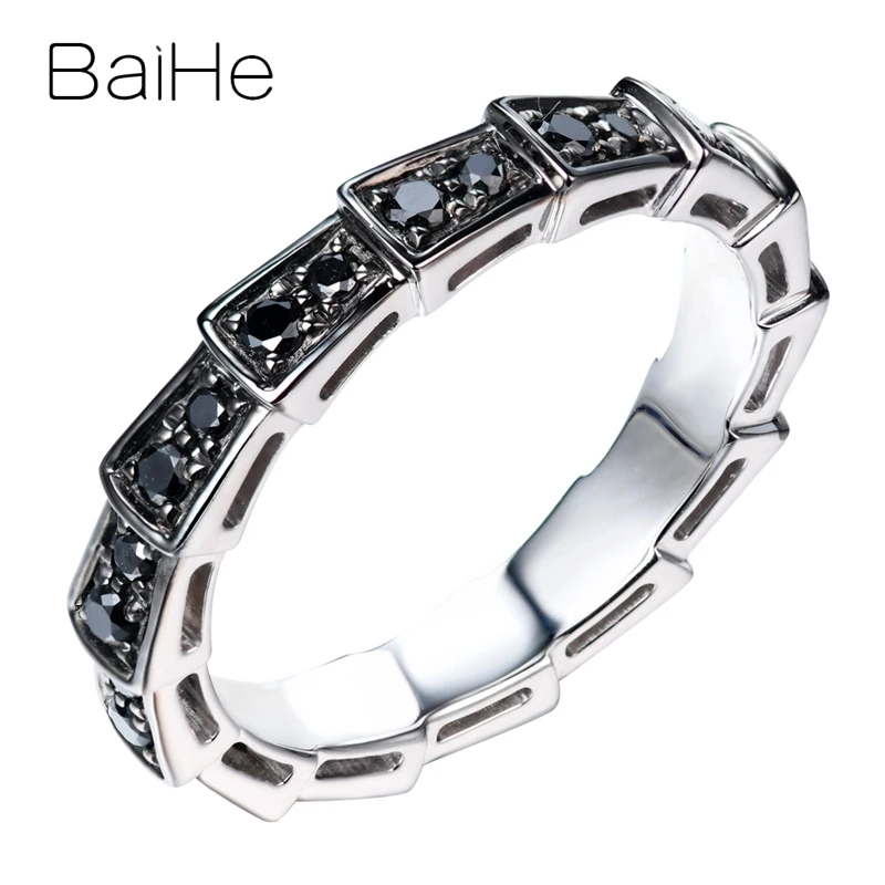 

BAIHE Solid 14K White Gold + Black Gold Certified Round CUT About 0.39ct 100% Genuine Natural Black Diamonds Engagement Wedding Women Ring Male Ring Beautiful and elegant Trendy Fine Jewelry lovers Gift Ring