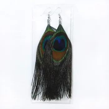 

New Peacock Feathers Dangle Earring Drop Earring Long Tassel Brinco Ear Drops Earring Fashion Performa Jewelry For Women