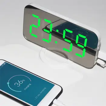 

LED Mirror Alarm Clock Large Digital Snooze Table Clock Wake Up Light USB Port Night Light Home Decoration Electric Alarm Clock