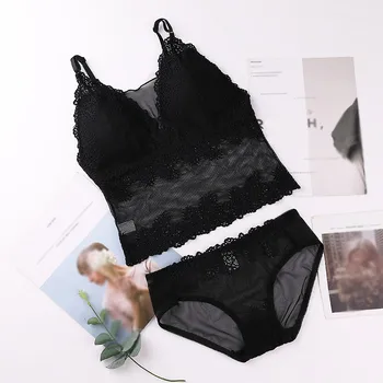 

Sexy Lace Bra Sets Women Seamless Embroidery Bralette Vest Tops Wireless Breathable Underwear Sexy Lingerie Set