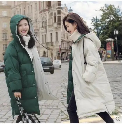 green white Winter Two Way Wear Jackets Snow Coat Hooded Long Down Parka Warm Thicken Coat Women-30 Degree Women's Parkas Coats - Color: green white