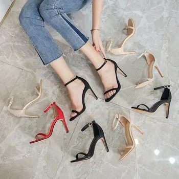 

GENSHUO Summer Women Pumps Ankle Buckle Strap Open Toe Dancing High Heel Sandals Sexy Party Wedding Shoes Black Zapatos Mujer