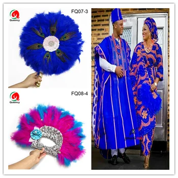 

FQ10-DHL Wedding Hand Fan Nigeria America Italy Sequins and Big Stones with 3D applique Fan for Party and Dance