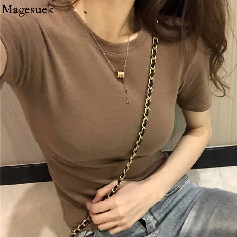 

New O-neck Short Sleeve T Shirt Summer Solid Slim Casual T-shirt Wild Basic Brushed Base Women Cotton Korean Tee Shirt 10376