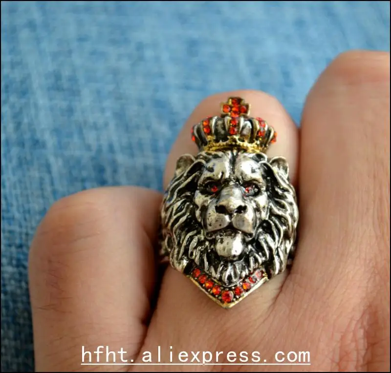 Ретро Корона Король Лев кольцо, оловянный сплав посеребренные ювелирные изделия для рук, мужское кольцо размер может быть немного скорректирован