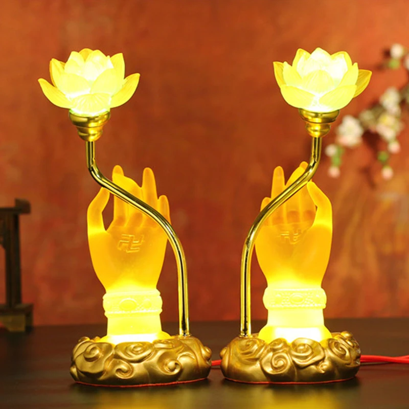 

Lotus lamp bergamot glass for lamp table lamp desktop decoration lamp led colorful Buddha lamp Candlestick Chang Ming lamp