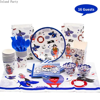

1set Pirate Party Disposable Tableware Set Paper Plate Straw Cup Ocean Theme for Babyshower Wedding Birthday Decor Party Supplie