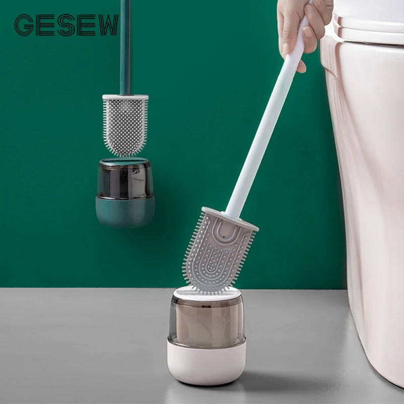 Soap Dispensing Toilet Brush with Holder TPR Silicone Long Handled Cleaning  Brush Wc Toilet Brushes Bathroom Accessories