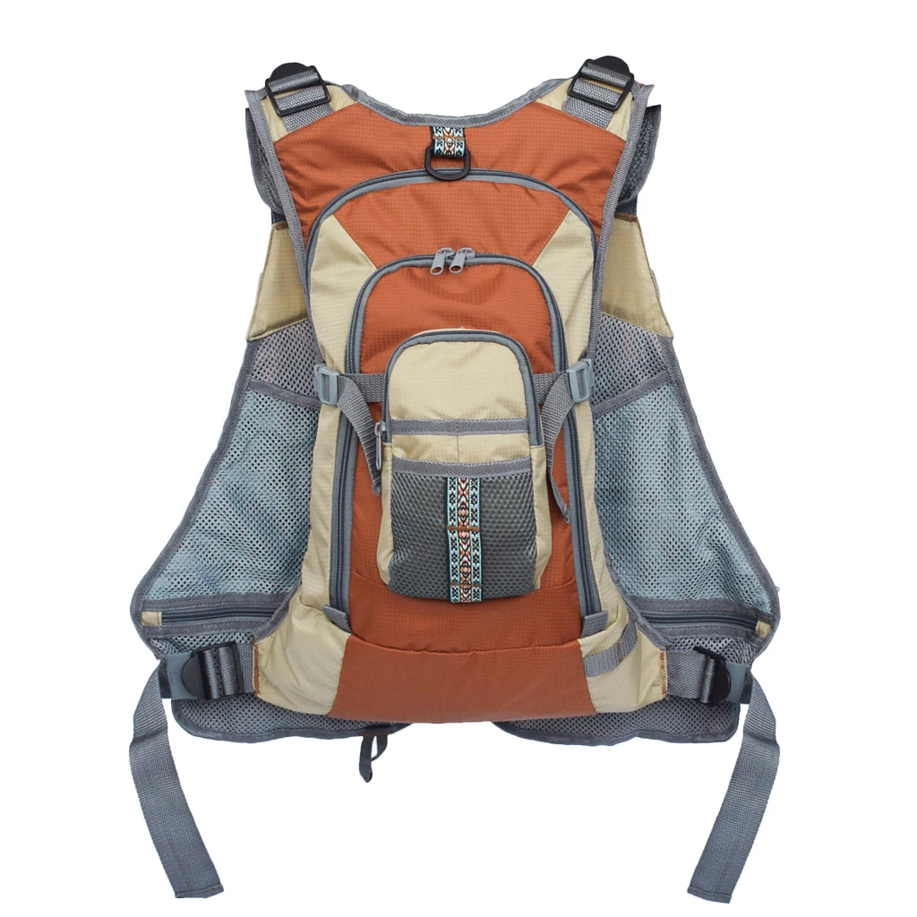 

Multi- Fly Fishing Vest Backpack Chest Mesh Bag Adjustable Size Khaki