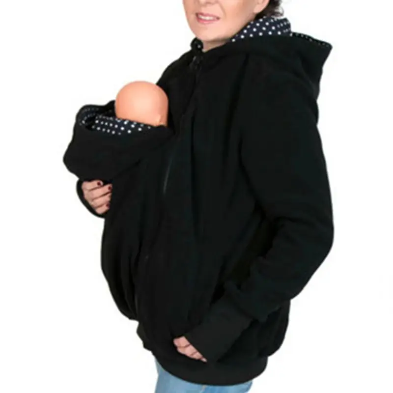 Свободные руки женщины худи кенгуру с кенгуру зима беременных толстовки с родителем ребенка - Color: Black