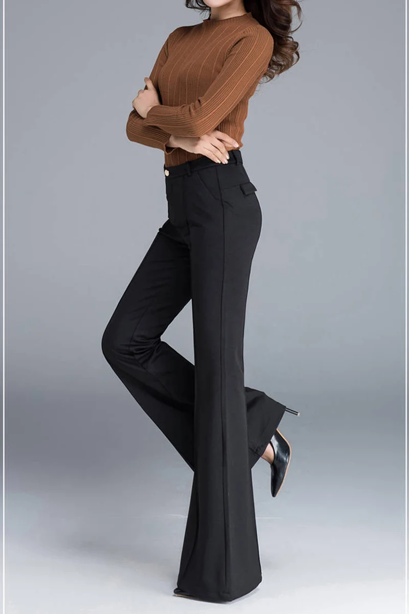Lining With Fluff Winter Warm Women Pants Casual Black Wide Leg Female Trousers