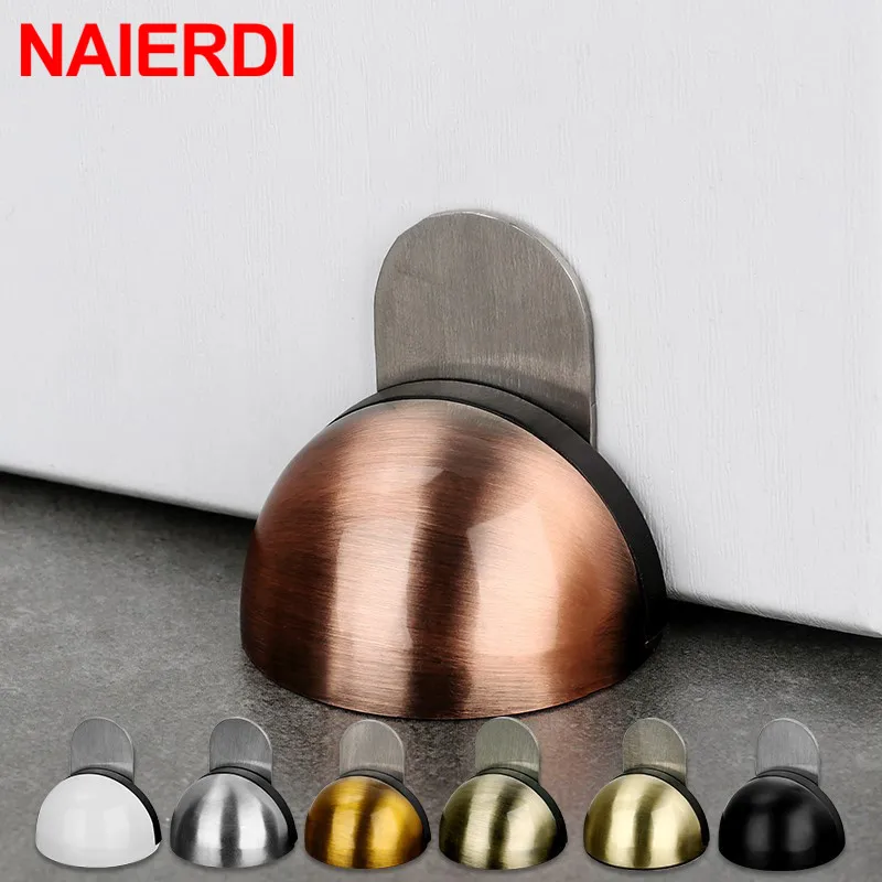 NAIERDI Stainless Steel Rubber Magnetic Door Stopper Non Punching Sticker Hidden Door Holders Floor Mounted Nail-free Stops