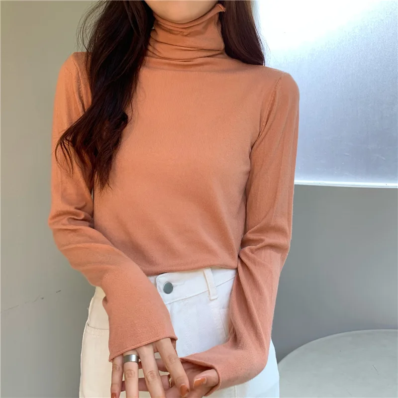 Spring and Autumn Long-sleeved Tops Slim Knit Bottoming Shirt Korean Fashion Turtleneck Sweater Women's Pullover long sweater