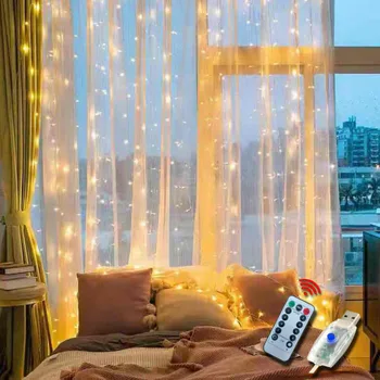 3X3 Led Kerst Usb Gordijnen String Lights Met Haak Garland Fairy Lights Tuin Decoratie Indoor Verlichting Voor Thuis Slaapkamer
