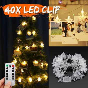 

6M Star LED Light String 40 LED Photo Holder Remote Control 8 Change Lights USB Battery Powered Fairy Garland for Party Photos