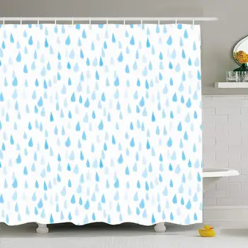 

Shower Curtain Set with Hooks 72x72 Illustrated Bad Doodle Sketching Pattern Falling Repetition Blue Made Hand Drawn Sketch