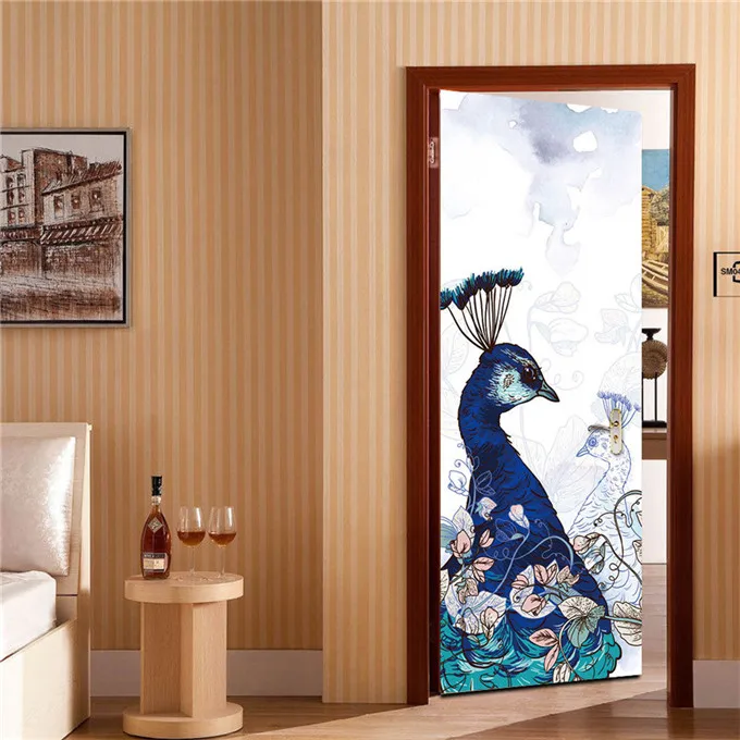 Красивые наклейки «Павлин» на дверь самоклеящиеся Съемные ПВХ обои для гостиной спальни дома ремонт двери наклейка - Цвет: MT252-B