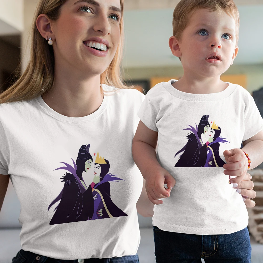 matching family christmas outfits Family Look Costume Disney Cartoon Character Villain Print Tee Men Women T shirt Casual Color Basic Tops Children's Short Sleeve couple outfits