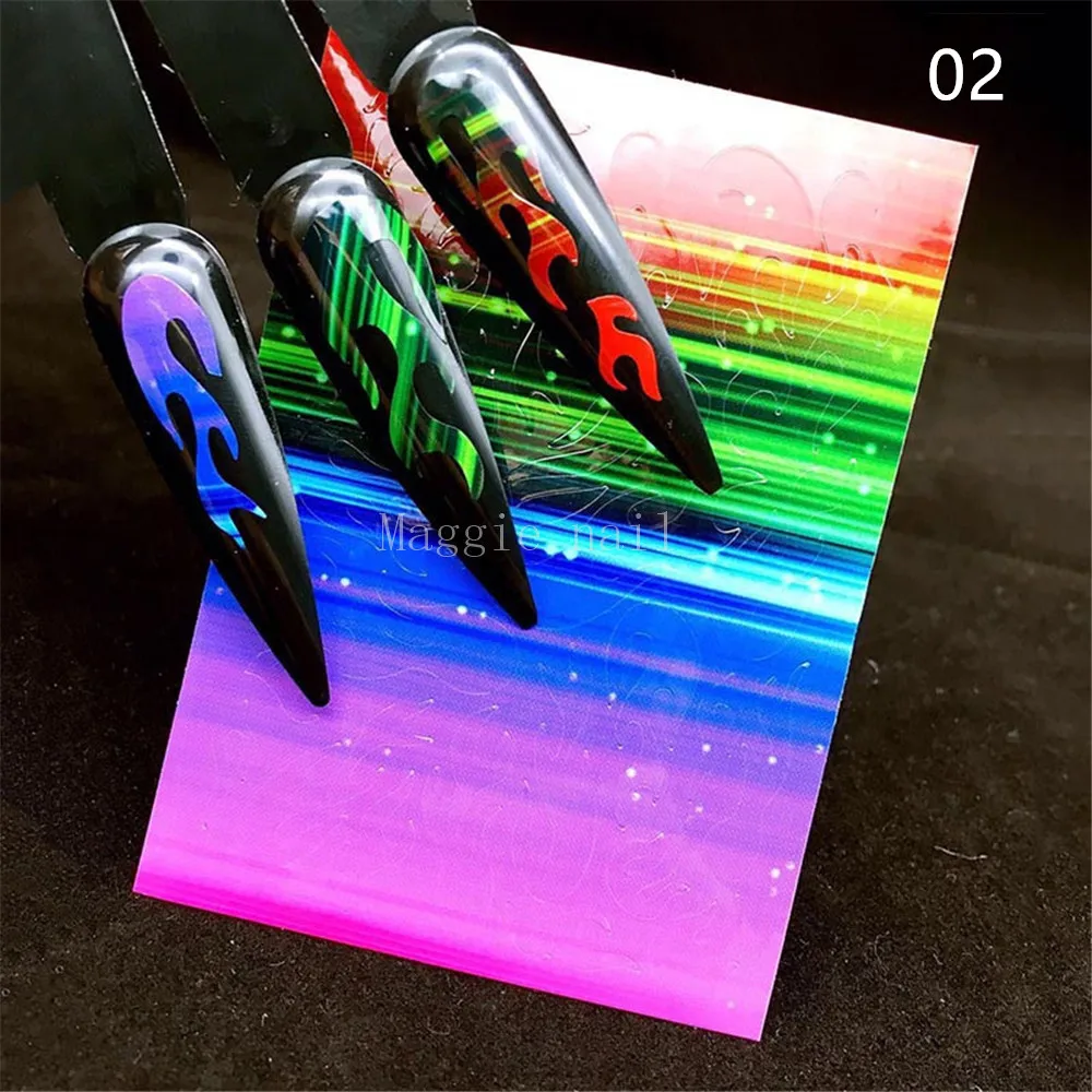 Горячая 6 цветов Аврора пламя набор Клей Голографическая лазерная наклейка с пламенем дизайн ногтей пламя Маникюр украшение
