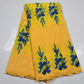 

Latest yellow Nigerian African Cheap Lace Fabric embroisery High Quality Swiss Voile Lace In Switzerland 100% Cotton Lace Dress