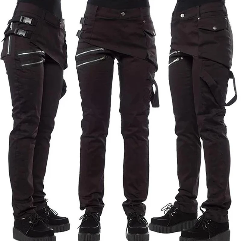Women Gothic Pants Zipper Pockets Rivet Steampunk Trousers Rock Style Pants EIG88 Women Gothic Pants Zipper Pockets Rivet Steampunk Trousers Rock Style Pants EIG88