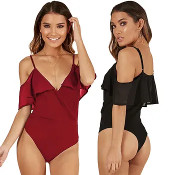 

Sexy Backless V-neck Ruffled Jumpsuit 2019 Summer Women Fashion Body Tops Clothes Women Chiffon Suit