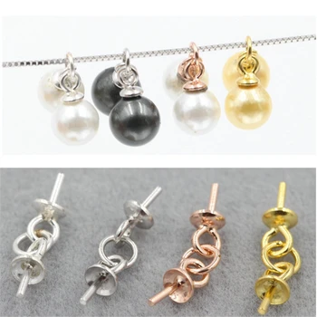 

100pcs Creative DIY Necklace Findings S925 Sterling Silver 2 Heads Pearl Pendant Bases Semi Mount Women DIY Jewelry Accessories