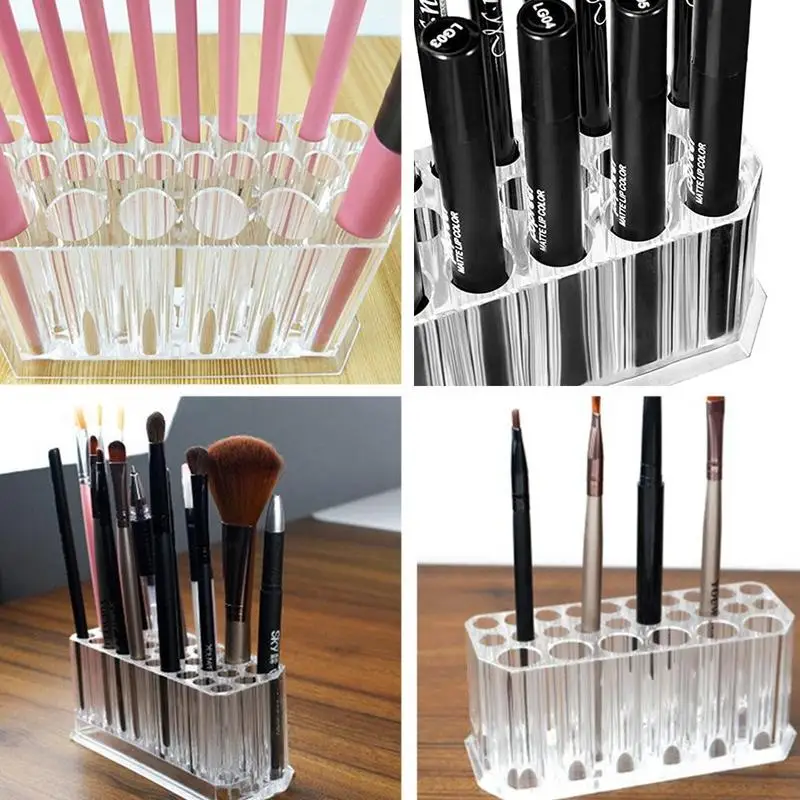 Titular da Escova de Maquiagem para as Mulheres com Acrílico Caixa de Armazenamento Organizador de Cosméticos Buracos Transparente Batom Expositor 26 6 High Quality Beleza e saúde