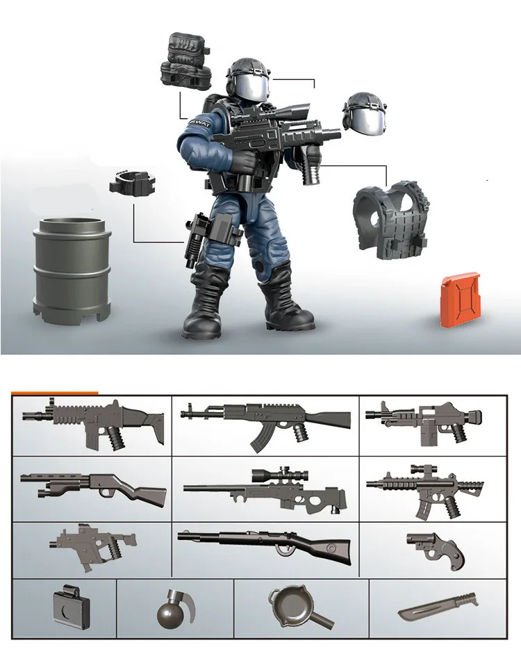 Блоки 2-ой мировой войны, WW2 солдат команда оружие в Военном Стиле городская полиция SWAT армейские конструкторных блоков, Детские кубики просвещение игрушки для детей
