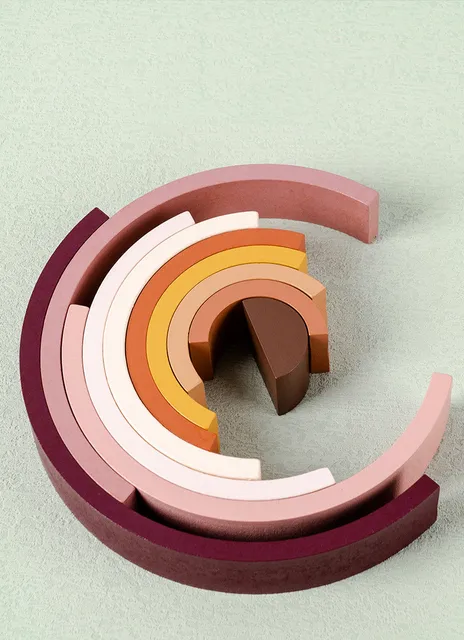 Kids Large Rainbow Arch Bridge Semicircle Building Blocks Wooden Toy Baby Color Creative Game Education Montessori Children Toys 6