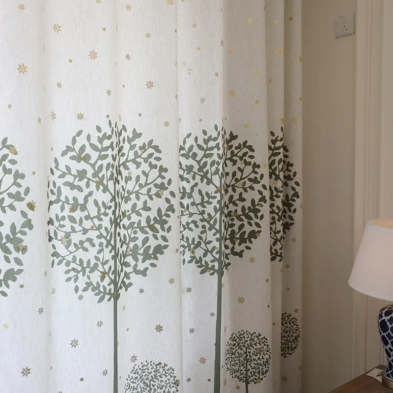 Modern Green Tree Half Blackout Curtains For Living Room Shiny Gold Snowflower Drapes Fabric for Bedroom Window Treatments187#4 - Цвет: Green tree cloth