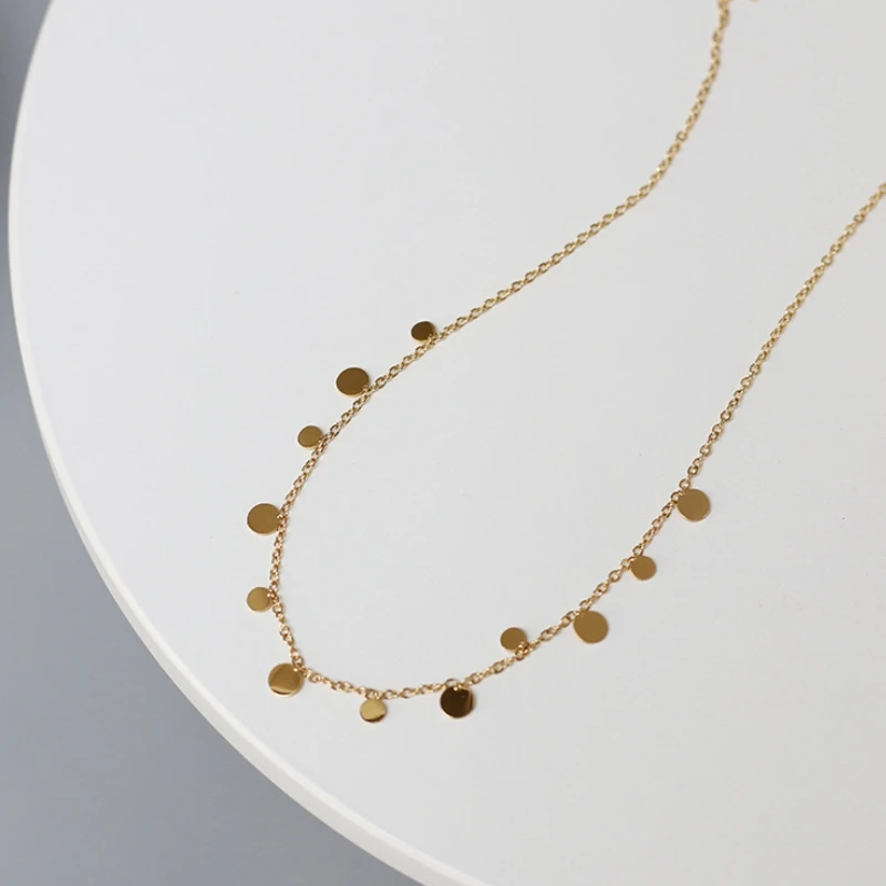 Stainless Steel Round Gold Disc Coin Choker Necklace For Women 14k gold Tassel Coins Charms Necklace collar Gift for Female